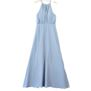Bill Levkoff Dusty Blue Maxi Dress Formal Halter Neckline Ballgown Womens Size 8